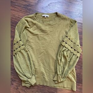 Sioni Olive Green Embroidered Balloon Sleeve Sweater